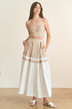 Twist-front Crop Top & Color Block Maxi Skirt
