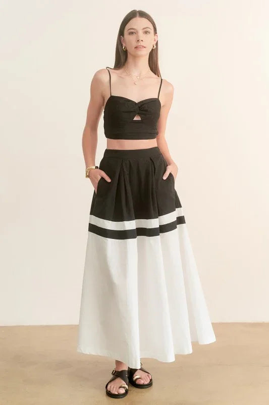 Twist-front Crop Top & Color Block Maxi Skirt PRIVILEGE