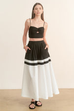 Twist-front Crop Top & Color Block Maxi Skirt