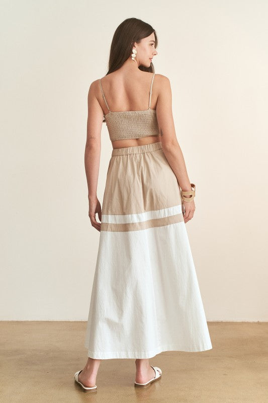 Twist-front Crop Top & Color Block Maxi Skirt