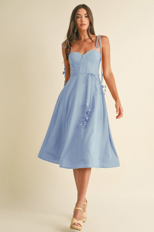 Bustier shoulder tie midi dress