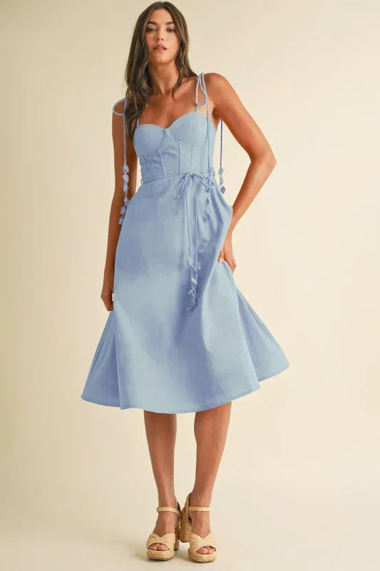 Bustier shoulder tie midi dress PRIVILEGE