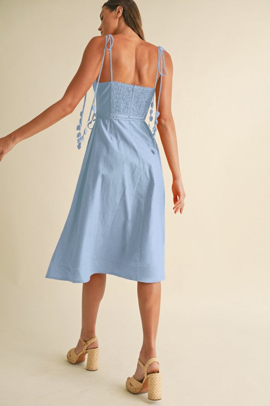 Bustier shoulder tie midi dress