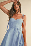Bustier shoulder tie midi dress