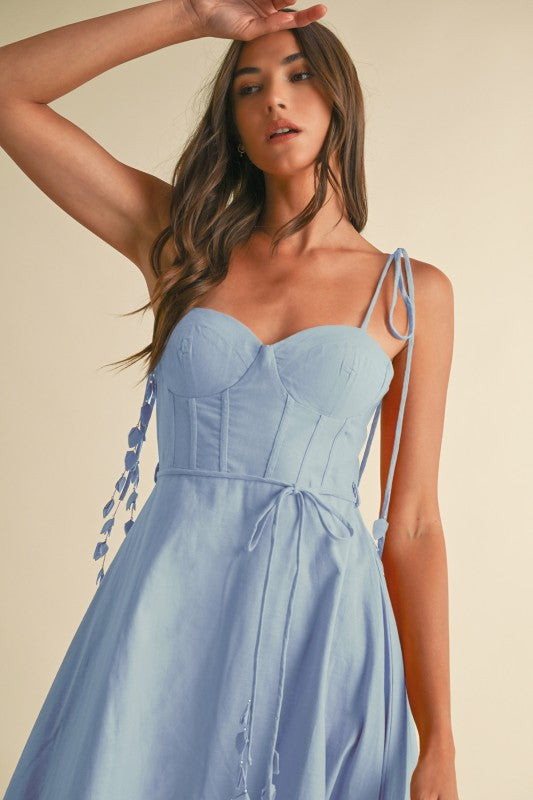 Bustier shoulder tie midi dress