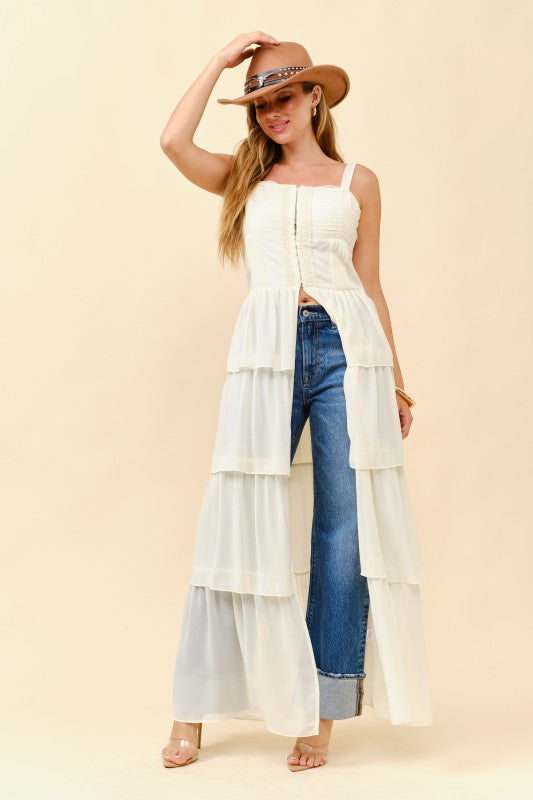 TIERED BOHO MAXI CORSET TOP DRESS