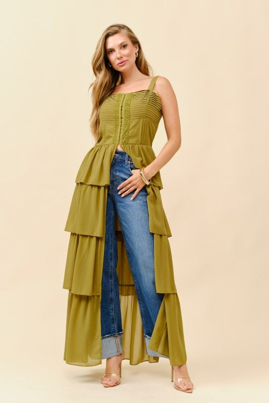 TIERED BOHO MAXI CORSET TOP DRESS