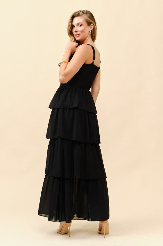 TIERED BOHO MAXI CORSET TOP DRESS