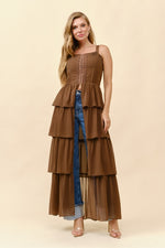 TIERED BOHO MAXI CORSET TOP DRESS