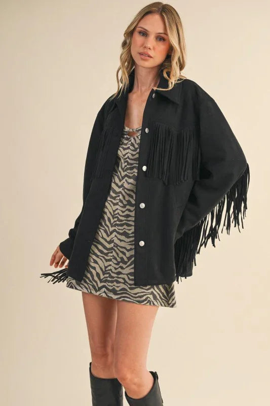 Suede Fringed Oversized Jacket