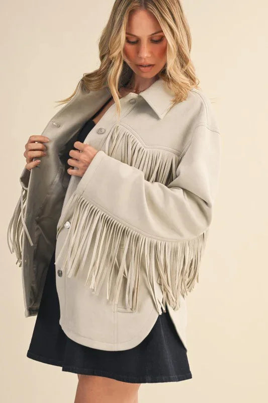 Suede Fringed Oversized Jacket