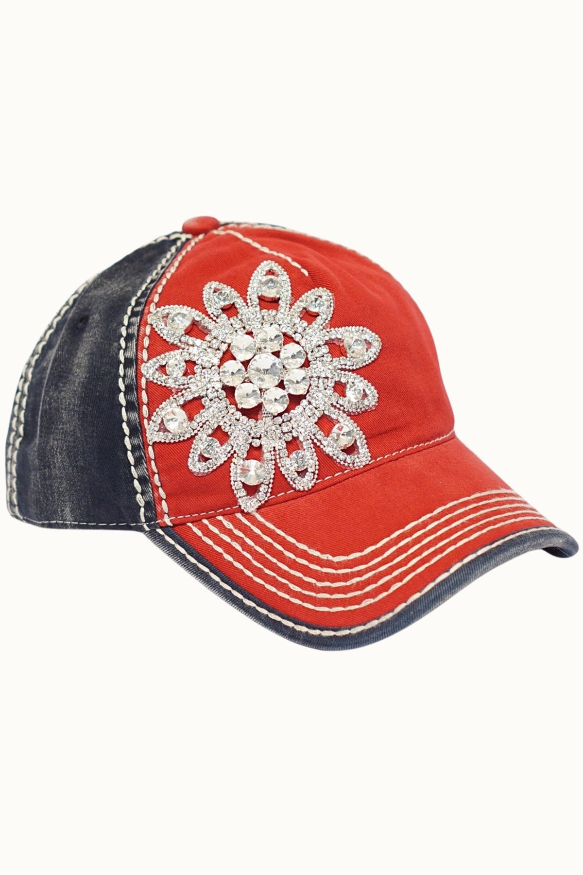 Sunflower Bejeweled Glitz USA Cap – Red White Blue Adjustable