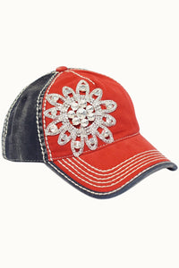 Sunflower Bejeweled Glitz USA Cap – Red White Blue Adjustable