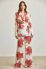 Autumn Leaf Print Blazer And Pant 2-pc PANT SUIT