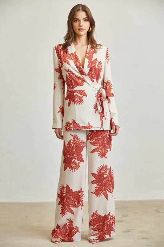 Autumn Leaf Print Blazer And Pant 2-pc PANT SUIT