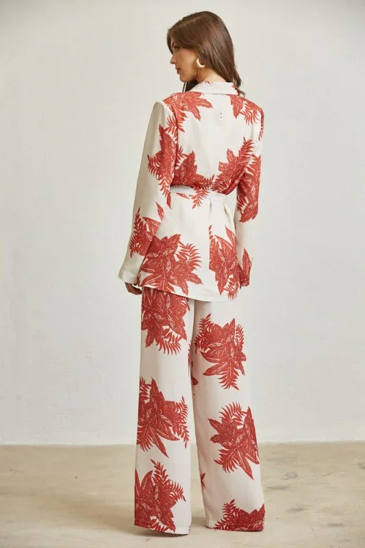 Autumn Leaf Print Blazer And Pant 2-pc PANT SUIT