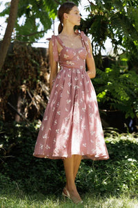 Embroidered Tie-shoulder Midi Dress PRIVILEGE