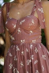 Embroidered Tie-shoulder Midi Dress