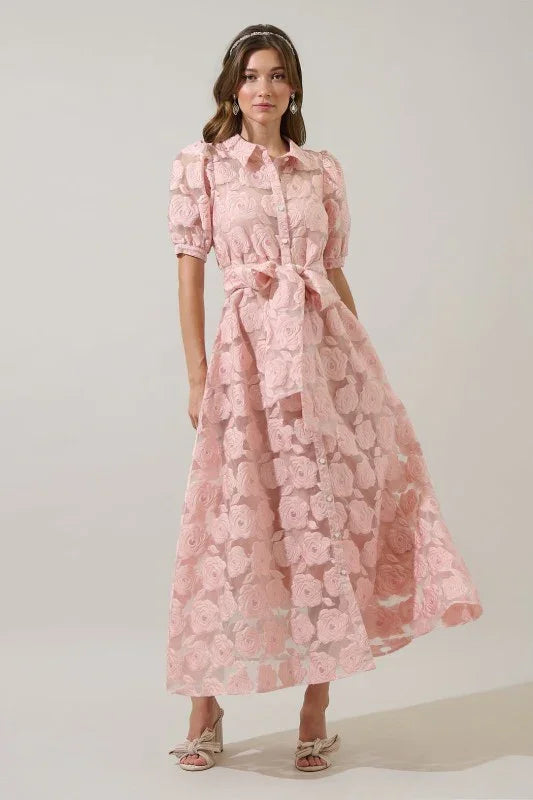 EMBRODERIY Midnight Rose Aveline Collared Maxi Dress PRIVILEGE