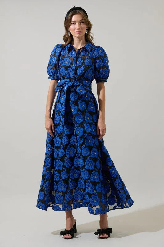 EMBRODERIY Midnight Rose Aveline Collared Maxi Dress PRIVILEGE