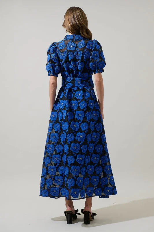 EMBRODERIY Midnight Rose Aveline Collared Maxi Dress PRIVILEGE