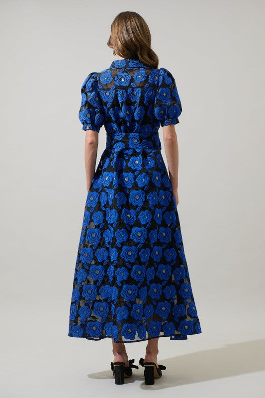 EMBRODERIY Midnight Rose Aveline Collared Maxi Dress
