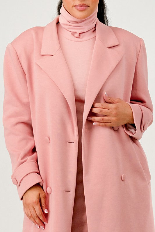Pink Maxi Coat & Sleeveless Turtleneck Dress Set
