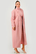 Pink Maxi Coat & Sleeveless Turtleneck Dress Set