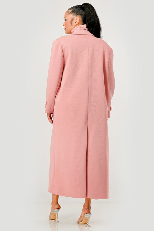 Pink Maxi Coat & Sleeveless Turtleneck Dress Set