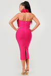 Rose Applique Halter Midi bandage dress