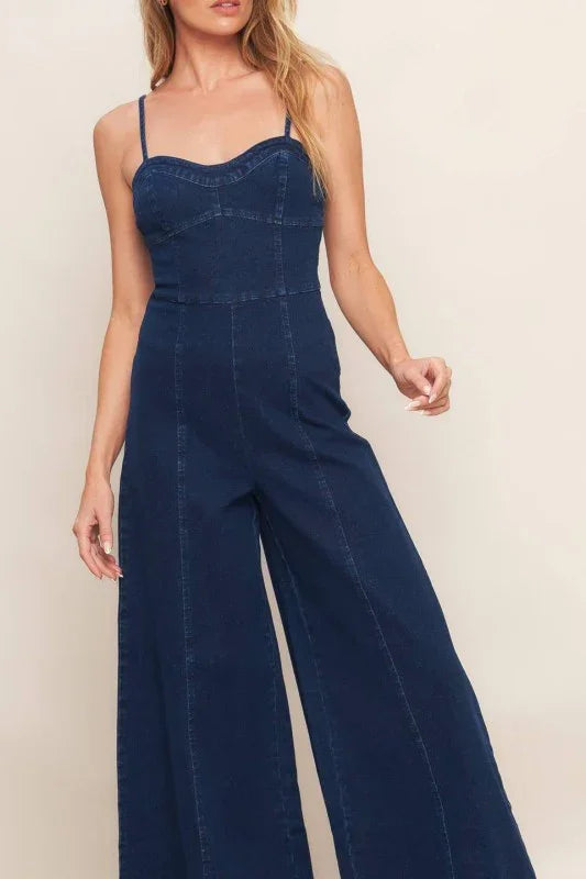 Denim flare jumpsuit