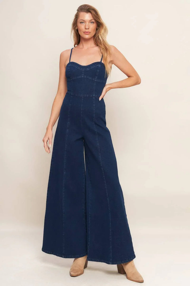 Denim flare jumpsuit