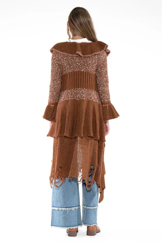 Prairie Drift Ruffle Knit Duster