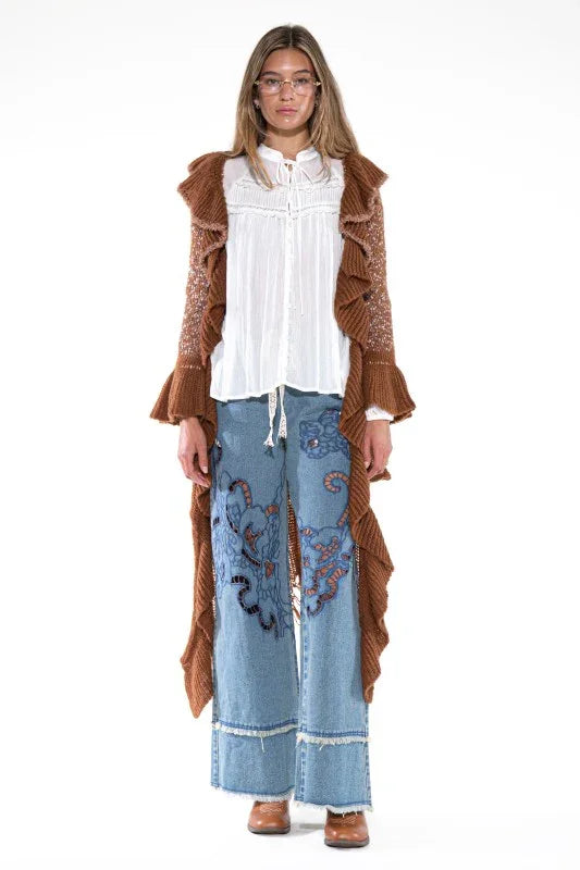 Prairie Drift Ruffle Knit Duster