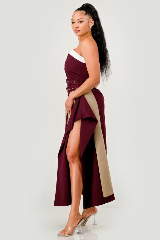 TRENDY DENIM WAIST MAXI DRESS