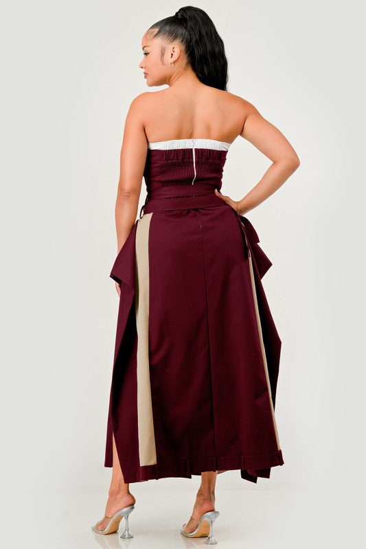 TRENDY DENIM WAIST MAXI DRESS