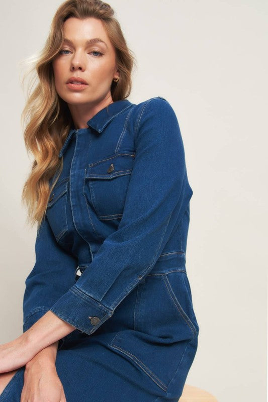 MIDI DENIM SLIT DRESS