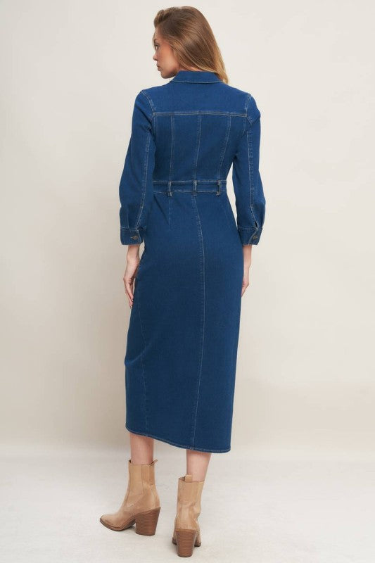 MIDI DENIM SLIT DRESS