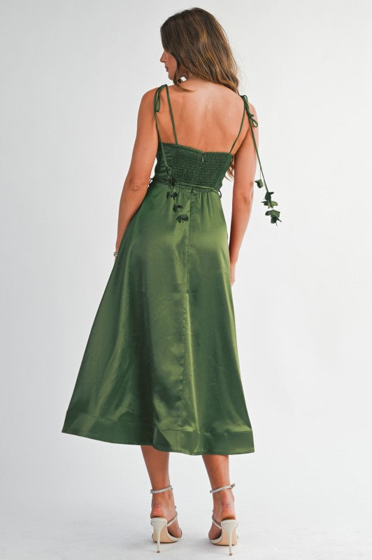 ROSE PEDAL SATIN MIDI DRESS CORSET