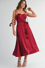 ROSE PEDAL SATIN MIDI DRESS CORSET