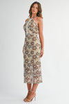 Embroidered Halter Neck Midi Dress PRIVILEGE