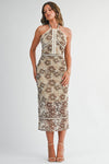 Embroidered Halter Neck Midi Dress PRIVILEGE