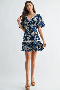 Navy Amelia Embroidery Mini Dress