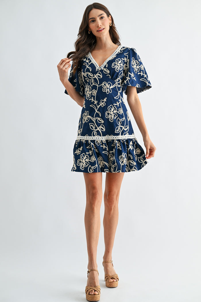Navy Amelia Embroidery Mini Dress