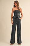 FAUX ANIMAL PRINTED LEATHER PEPLUM TOP AND Pant set