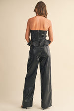 FAUX ANIMAL PRINTED LEATHER PEPLUM TOP AND Pant set