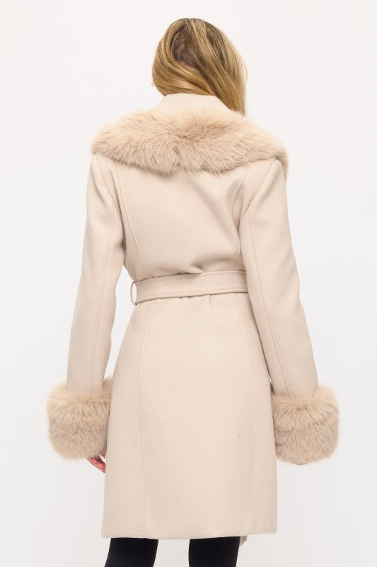 Belted Fur-trim Coat