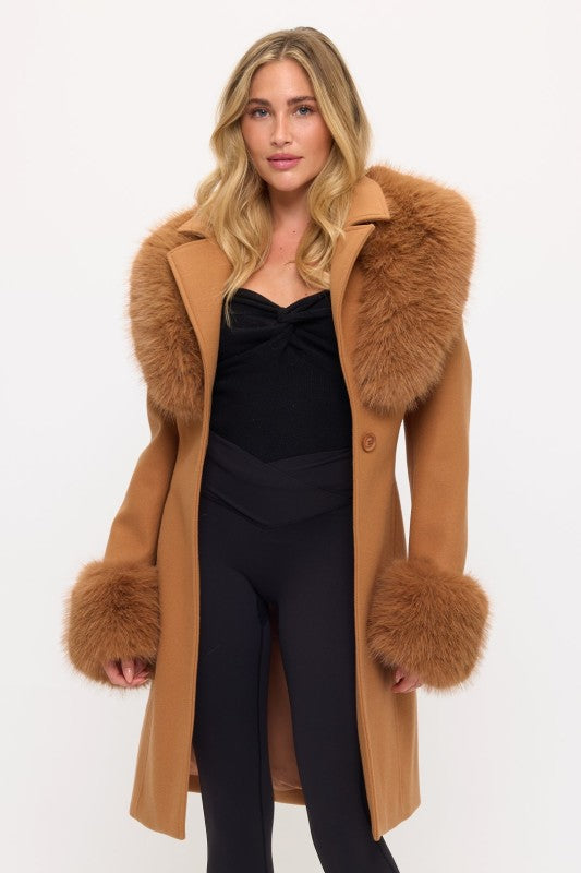 Belted Fur-trim Coat