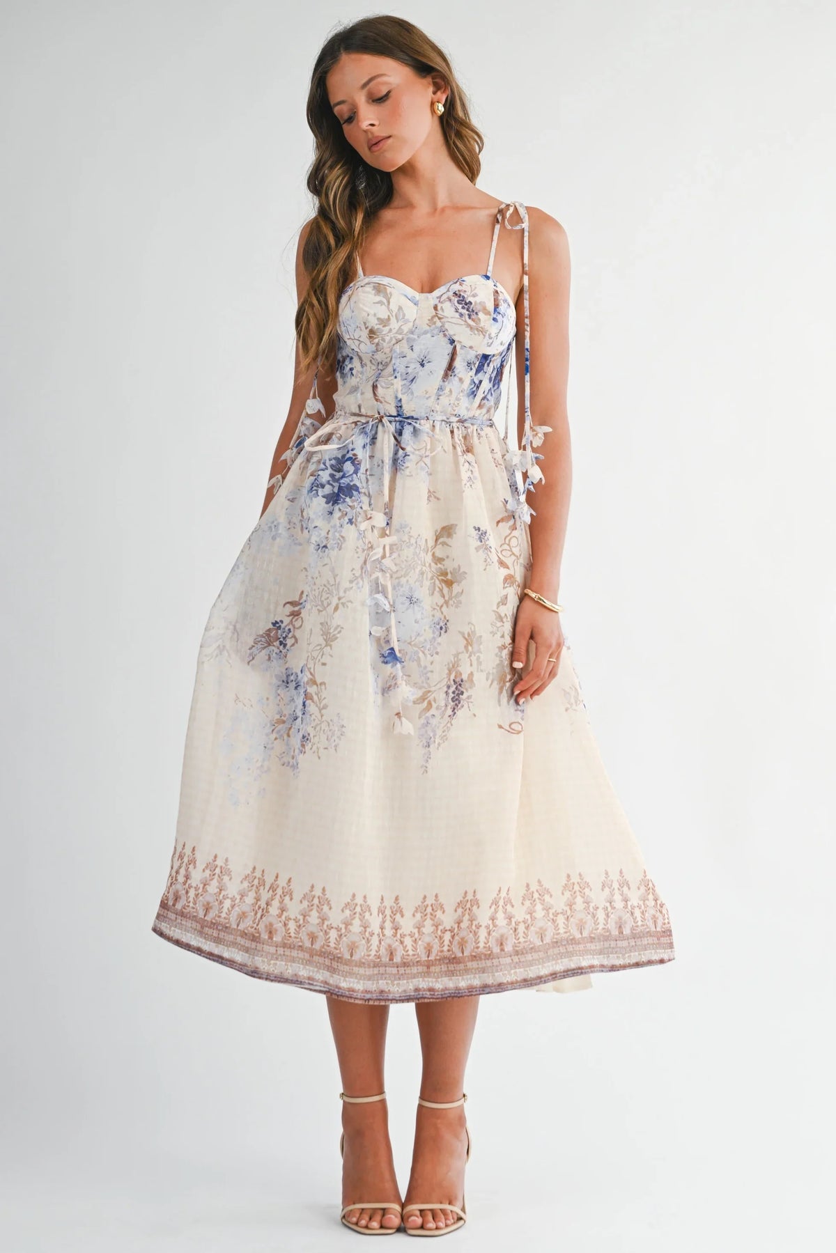 CORSET TOP FLOWER DRESS MIDI