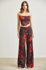Red Roses Corset Top Pant 2-pc Set